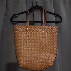 Woven Straw Tote Bag Tan Leather Handles Shopper Beach Everyday‎ Carryall